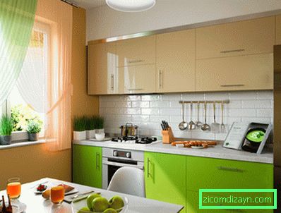 3d-illustration-de-cuisine-avec-beige-et-vert-façades